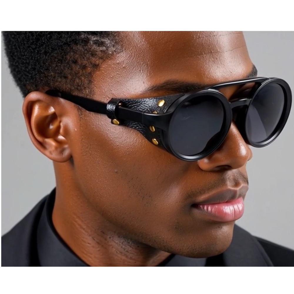 Steampunk Sunglasses Round Goggles Side Shield Rivets Retro Vintage Style Lentes